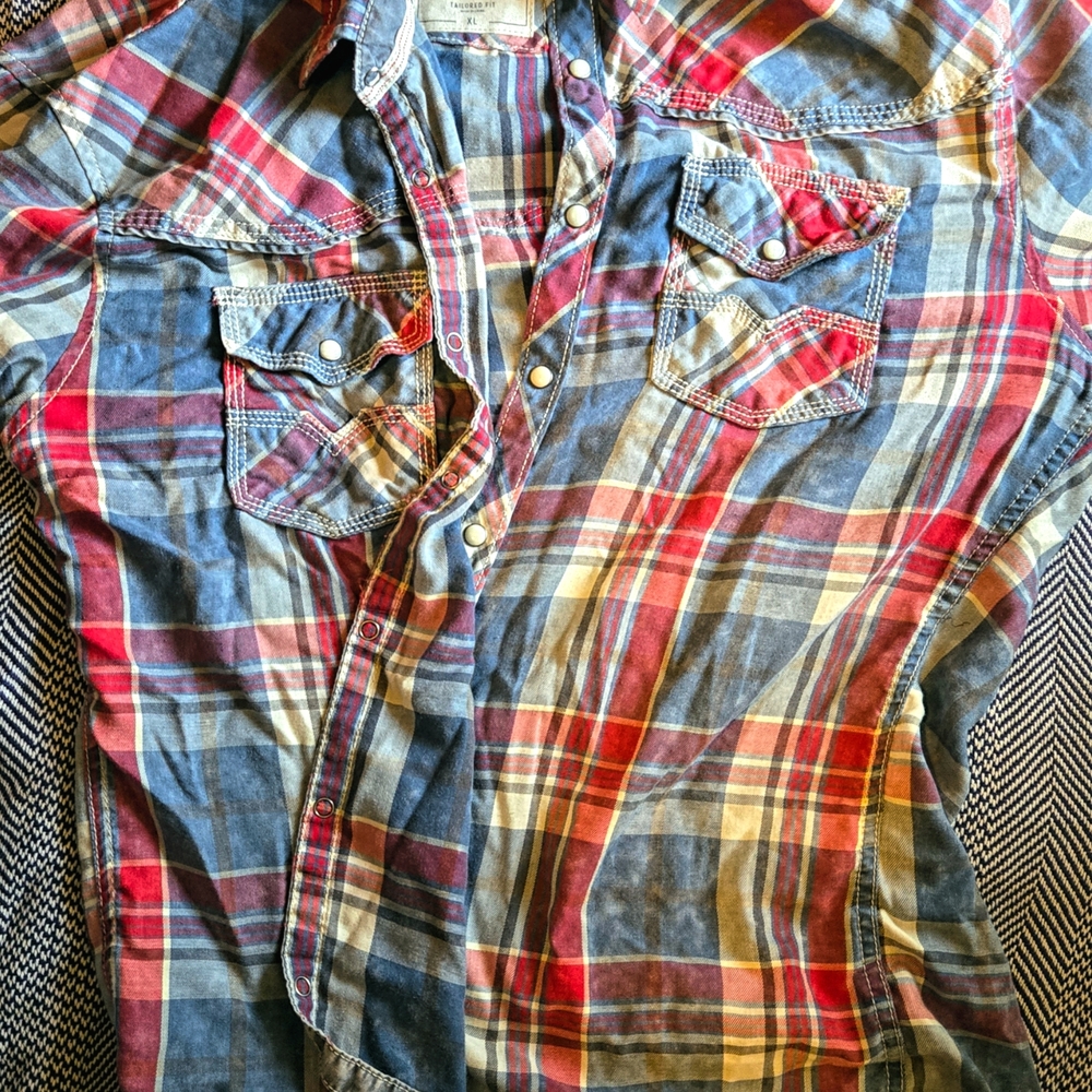 BKE Red and Blue Plaid Casual Button Down Shirt